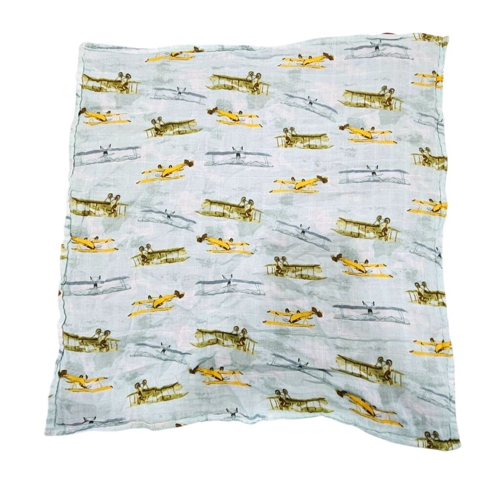 Milkbarn Organic Cotton Baby Burp Cloth With Airplane Print 23"‎ x 23"
